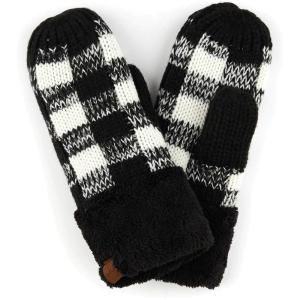imageCC CC Super Thick Fuzzy Fleeced Lined Warm Winter Knitted Mittens GlovesBuffalo Plaid BlackWhite