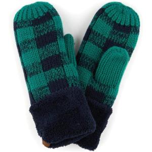 imageCC CC Super Thick Fuzzy Fleeced Lined Warm Winter Knitted Mittens GlovesBuffalo Plaid Hunter GreenNavy