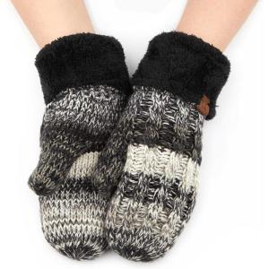 imageCC CC Super Thick Fuzzy Fleeced Lined Warm Winter Knitted Mittens GlovesMix BlackGray