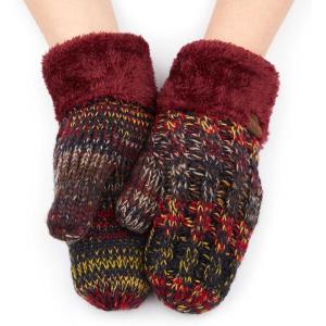 imageCC CC Super Thick Fuzzy Fleeced Lined Warm Winter Knitted Mittens GlovesMix Red