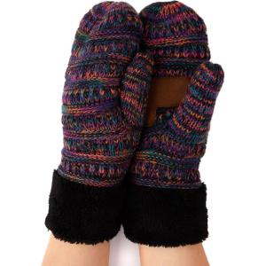 imageCC CC Super Thick Fuzzy Fleeced Lined Warm Winter Knitted Mittens GlovesQuad Black Multi