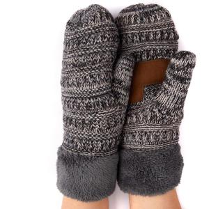 imageCC CC Super Thick Fuzzy Fleeced Lined Warm Winter Knitted Mittens GlovesQuad BlackGray