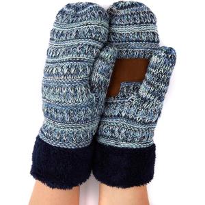 imageCC CC Super Thick Fuzzy Fleeced Lined Warm Winter Knitted Mittens GlovesQuad Navy