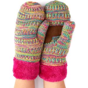 imageCC CC Super Thick Fuzzy Fleeced Lined Warm Winter Knitted Mittens GlovesQuad Rainbow