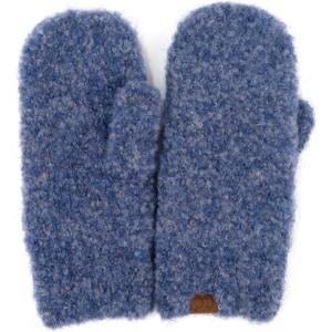 imageCC CC Super Thick Fuzzy Fleeced Lined Warm Winter Knitted Mittens GlovesRecycled Non Lined Boucle Blue