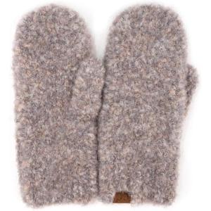 imageCC CC Super Thick Fuzzy Fleeced Lined Warm Winter Knitted Mittens GlovesRecycled Non Lined Boucle Lt Gray