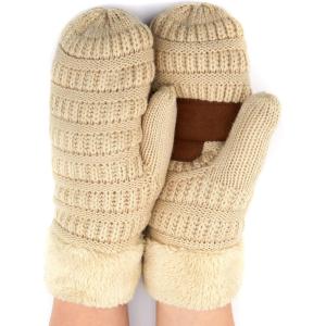 imageCC CC Super Thick Fuzzy Fleeced Lined Warm Winter Knitted Mittens GlovesSolid Beige