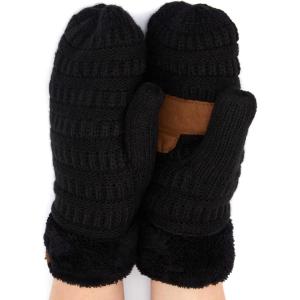 imageCC CC Super Thick Fuzzy Fleeced Lined Warm Winter Knitted Mittens GlovesSolid Black