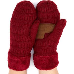 imageCC CC Super Thick Fuzzy Fleeced Lined Warm Winter Knitted Mittens GlovesSolid Burgundy