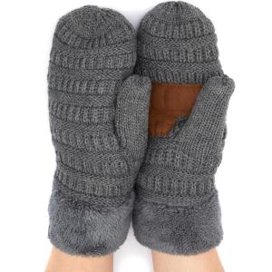 imageCC CC Super Thick Fuzzy Fleeced Lined Warm Winter Knitted Mittens GlovesSolid Dk Melange Gray