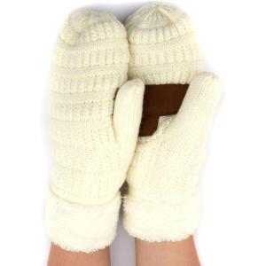 imageCC CC Super Thick Fuzzy Fleeced Lined Warm Winter Knitted Mittens GlovesSolid Ivory