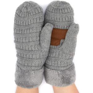 imageCC CC Super Thick Fuzzy Fleeced Lined Warm Winter Knitted Mittens GlovesSolid Lt Melange Gray