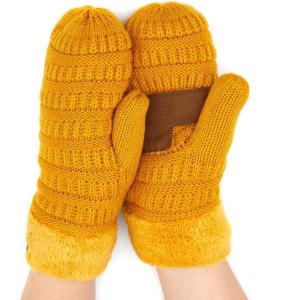 imageCC CC Super Thick Fuzzy Fleeced Lined Warm Winter Knitted Mittens GlovesSolid Mustard