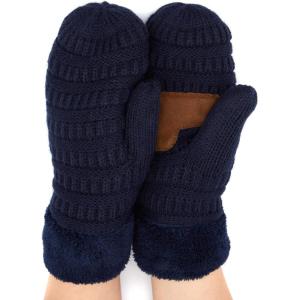 imageCC CC Super Thick Fuzzy Fleeced Lined Warm Winter Knitted Mittens GlovesSolid Navy