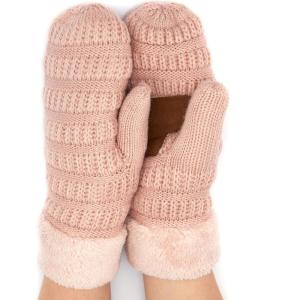 imageCC CC Super Thick Fuzzy Fleeced Lined Warm Winter Knitted Mittens GlovesSolid Rose