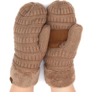 imageCC CC Super Thick Fuzzy Fleeced Lined Warm Winter Knitted Mittens GlovesSolid Taupe