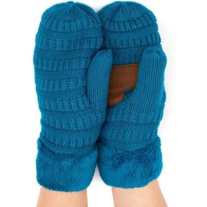 imageCC CC Super Thick Fuzzy Fleeced Lined Warm Winter Knitted Mittens GlovesSolid Teal