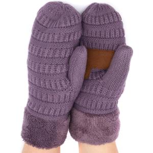 imageCC CC Super Thick Fuzzy Fleeced Lined Warm Winter Knitted Mittens GlovesSolid Violet