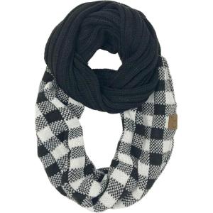 imageCC CC Winter Soft Matching Unisex Chunky Knit Cowl Loop Infinity ScarfBuffalo Plaid BlackWhite