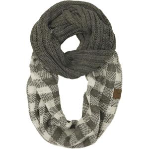 imageCC CC Winter Soft Matching Unisex Chunky Knit Cowl Loop Infinity ScarfBuffalo Plaid Dk Melange GrayWhite