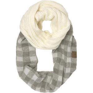 imageCC CC Winter Soft Matching Unisex Chunky Knit Cowl Loop Infinity ScarfBuffalo Plaid WhiteLt Melange Gray