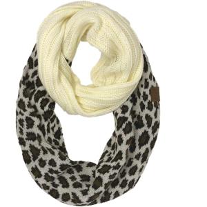 imageCC CC Winter Soft Matching Unisex Chunky Knit Cowl Loop Infinity ScarfLeopard Ivory