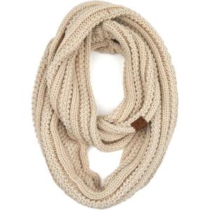 imageCC CC Winter Soft Matching Unisex Chunky Knit Cowl Loop Infinity ScarfRibbed Solid Beige