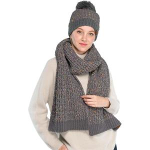 imageCC Cable Knit Beanie and Scarf Set Colorful Confetti Pattern Winter AccessoriesDk Mel Grey