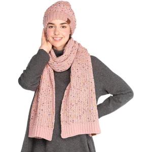 imageCC Cable Knit Beanie and Scarf Set Colorful Confetti Pattern Winter AccessoriesRose
