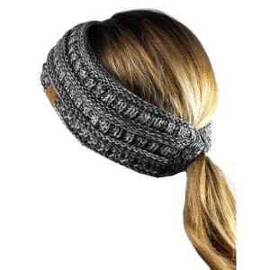 imageCC Cable Knit Fuzzy Lined Ear Warmer Ponytail Pony Headband Black3 Tone Gray