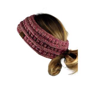 imageCC Cable Knit Fuzzy Lined Ear Warmer Ponytail Pony Headband Black3 Tone Pink