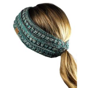 imageCC Cable Knit Fuzzy Lined Ear Warmer Ponytail Pony Headband Black3 Tone Teal