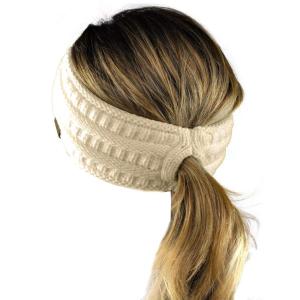 imageCC Cable Knit Fuzzy Lined Ear Warmer Ponytail Pony Headband BlackBeige