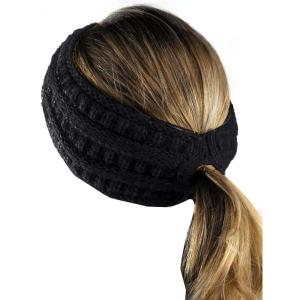 imageCC Cable Knit Fuzzy Lined Ear Warmer Ponytail Pony Headband BlackBlack