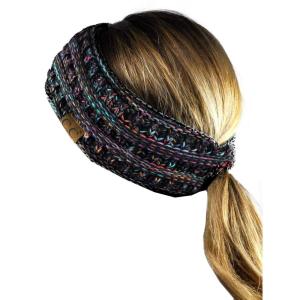 imageCC Cable Knit Fuzzy Lined Ear Warmer Ponytail Pony Headband BlackBlackMulti