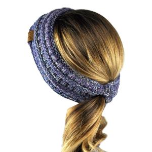 imageCC Cable Knit Fuzzy Lined Ear Warmer Ponytail Pony Headband BlackBluePurpleGray