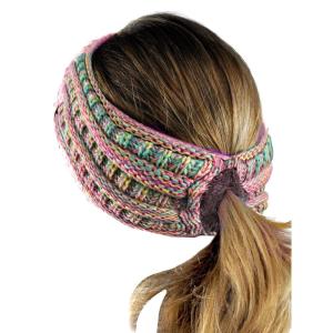 imageCC Cable Knit Fuzzy Lined Ear Warmer Ponytail Pony Headband BlackBright Mix