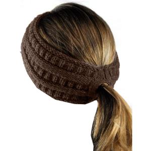 imageCC Cable Knit Fuzzy Lined Ear Warmer Ponytail Pony Headband BlackBrown