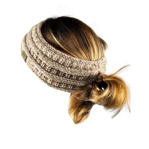 imageCC Cable Knit Fuzzy Lined Ear Warmer Ponytail Pony Headband BlackConfetti Oatmeal Mix