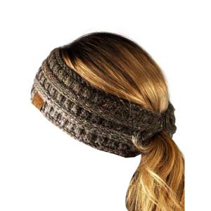 imageCC Cable Knit Fuzzy Lined Ear Warmer Ponytail Pony Headband BlackConfetti Ombre Brown
