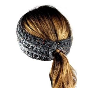 imageCC Cable Knit Fuzzy Lined Ear Warmer Ponytail Pony Headband BlackConfetti Ombre Dark Melange Gray