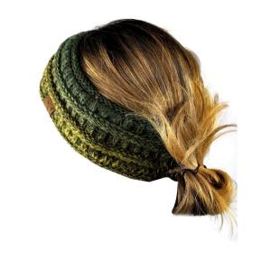 imageCC Cable Knit Fuzzy Lined Ear Warmer Ponytail Pony Headband BlackConfetti Ombre Olive
