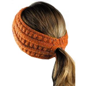 imageCC Cable Knit Fuzzy Lined Ear Warmer Ponytail Pony Headband BlackConfetti Ombre Orange
