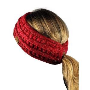 imageCC Cable Knit Fuzzy Lined Ear Warmer Ponytail Pony Headband BlackConfetti Ombre Red
