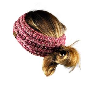 imageCC Cable Knit Fuzzy Lined Ear Warmer Ponytail Pony Headband BlackConfetti Ombre Rose