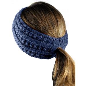 imageCC Cable Knit Fuzzy Lined Ear Warmer Ponytail Pony Headband BlackDark Denim