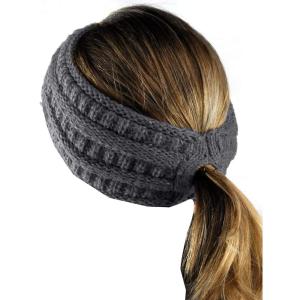 imageCC Cable Knit Fuzzy Lined Ear Warmer Ponytail Pony Headband BlackDark Melange Gray