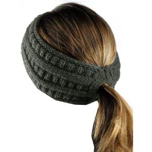 imageCC Cable Knit Fuzzy Lined Ear Warmer Ponytail Pony Headband BlackDark Olive