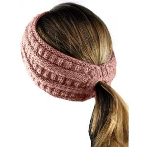 imageCC Cable Knit Fuzzy Lined Ear Warmer Ponytail Pony Headband BlackIndi Pink