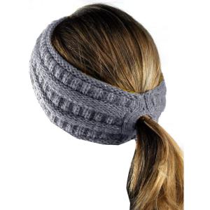 imageCC Cable Knit Fuzzy Lined Ear Warmer Ponytail Pony Headband BlackLight Melange Gray